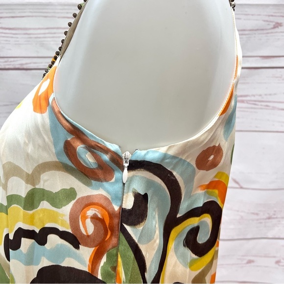 Vintage Sue Wong Retro Mod Abstract Silk Beaded Swing Cocktail Formal Dress - Picture 7 of 12